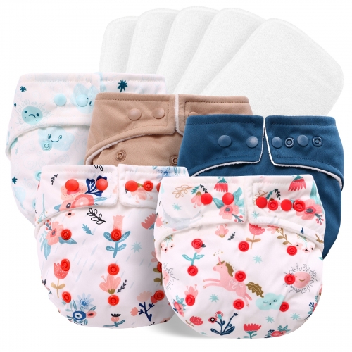 유아용 재사용 기저귀 천 포켓 기저귀 세트, 조절 가능한 세탁 가능한 천 기저귀 아기 유아용 부드러운 속옷 바지 5PCS